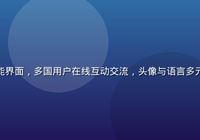 亚洲在线社交功能界面，多国用户在线互动交流，头像与语言多元，氛围活跃友好